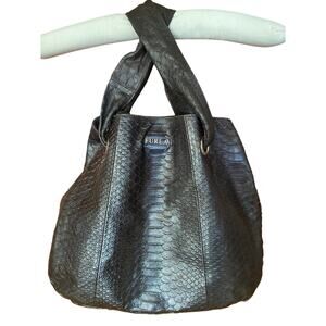 Furla Brown Soft Croc Leather Shoulder Italian Bag